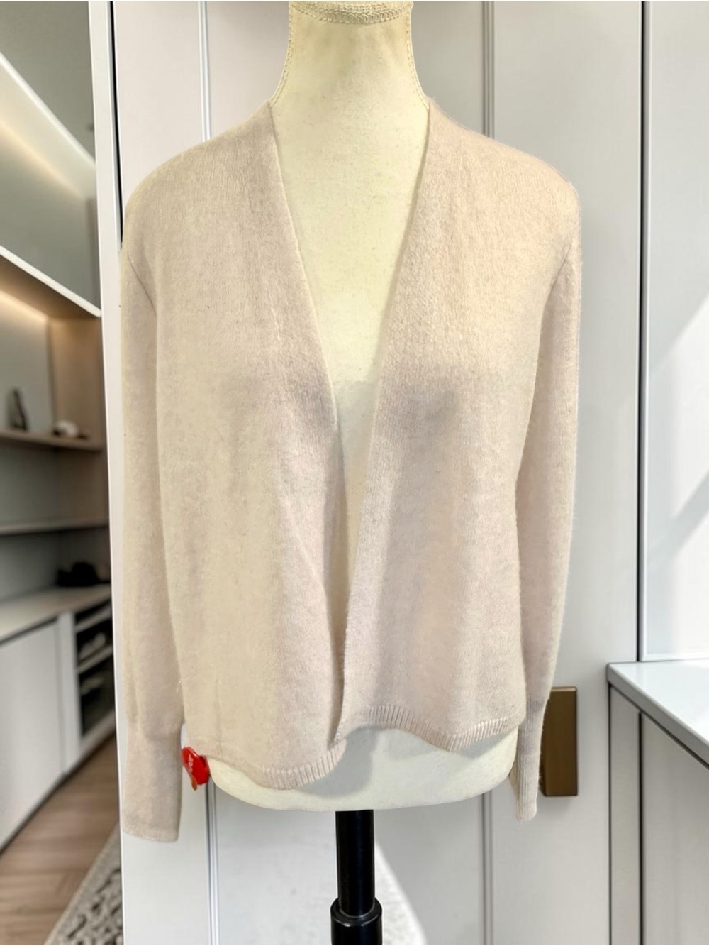 NWT White + Warren 100% Cashmere Ruched Back Cardigan Parchment Heather Size Med